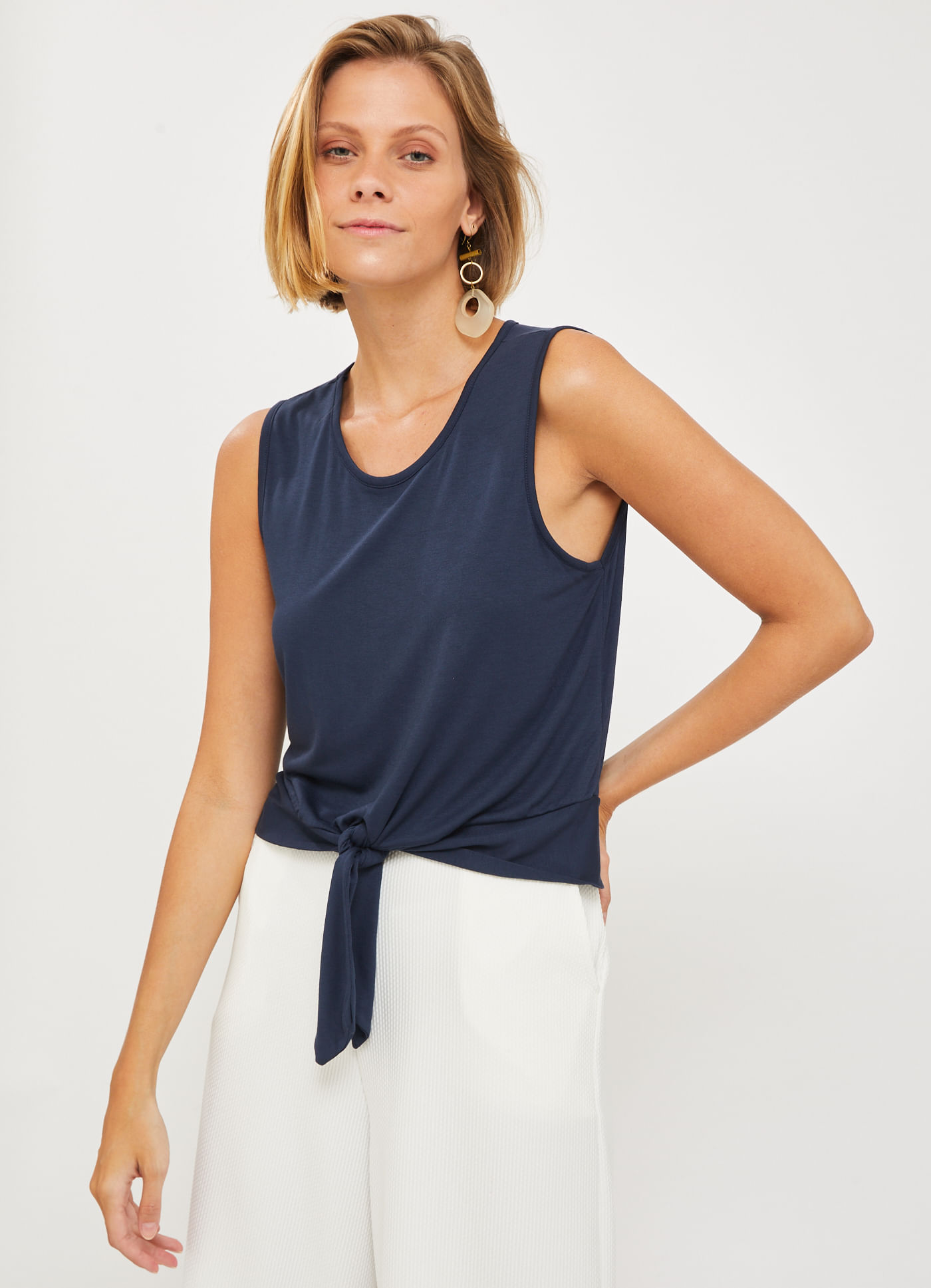 BLUSA REGATA CROPPED DE AZUL MARINHO - Cantao