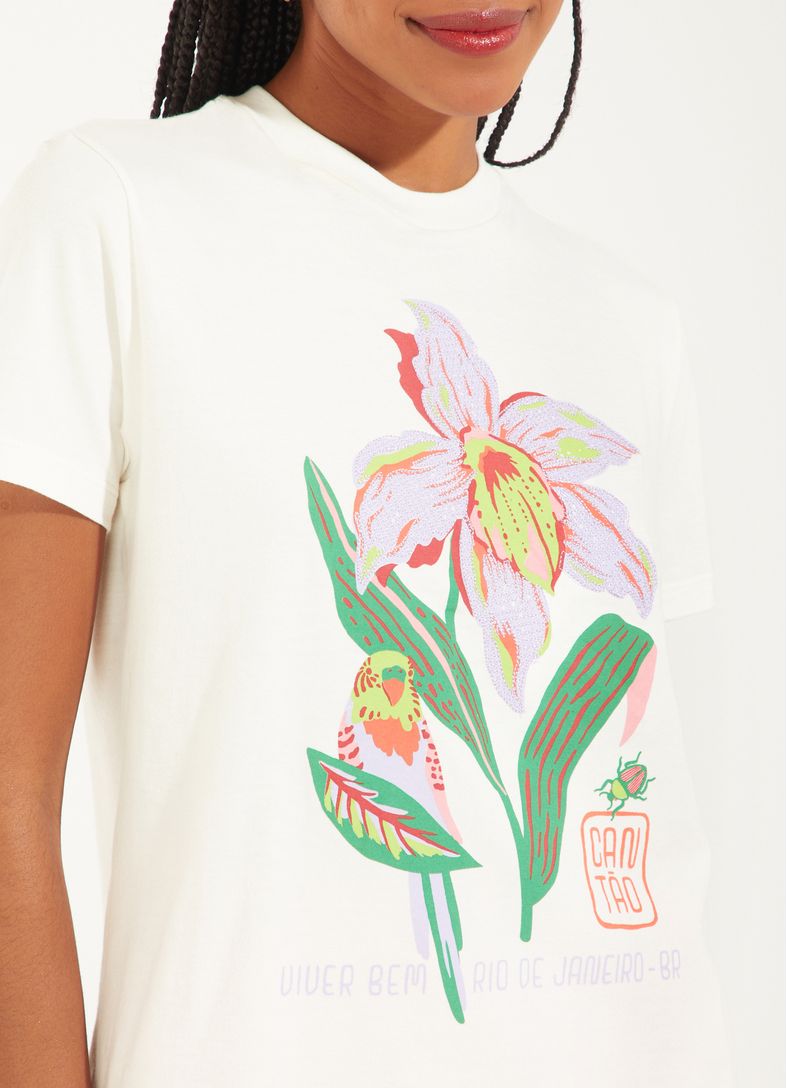 T-Shirt Bolso de Flores Branca - BE CHIC