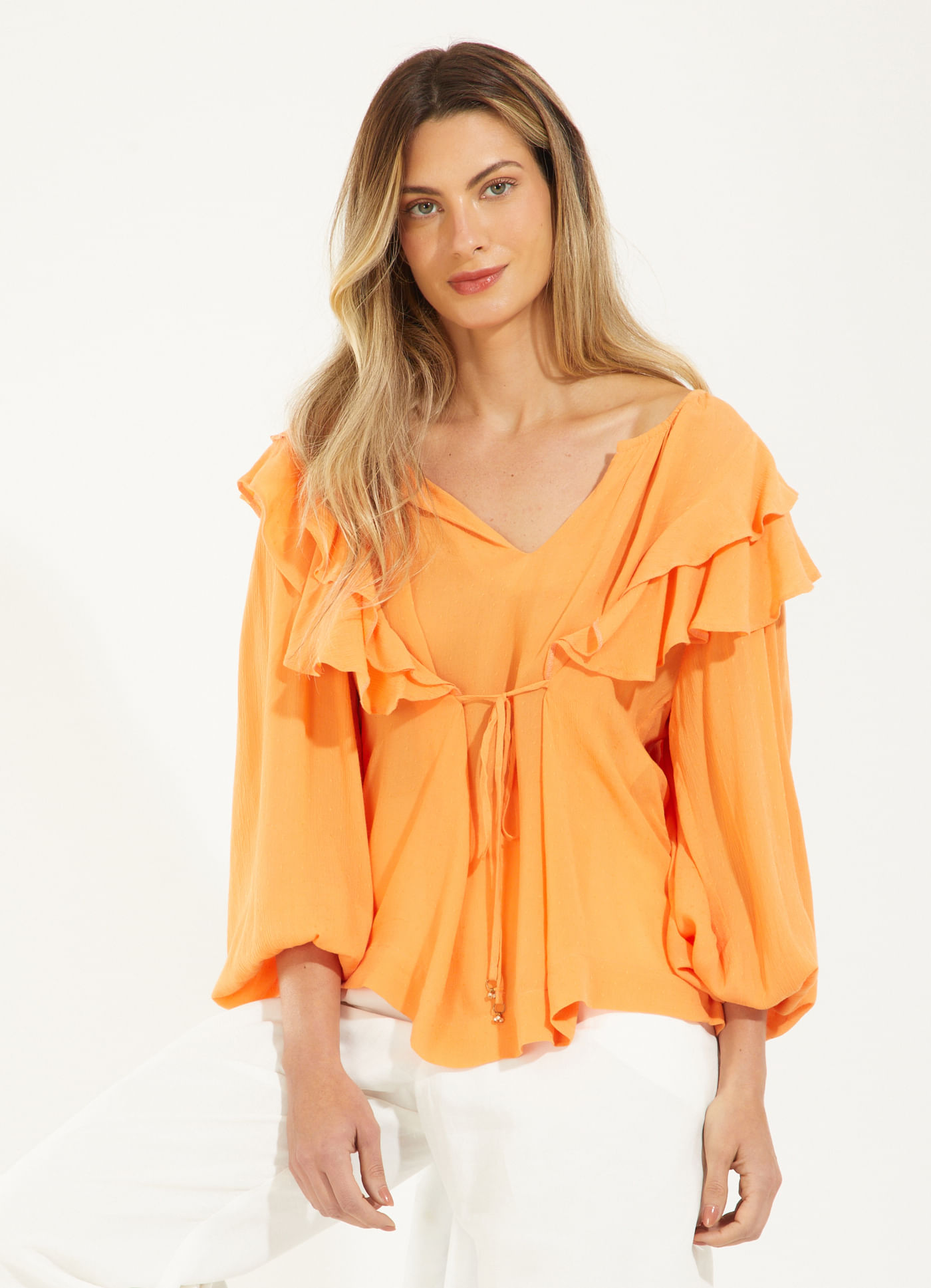 Blusa viscose crinkle mini poa laranja - Cantao