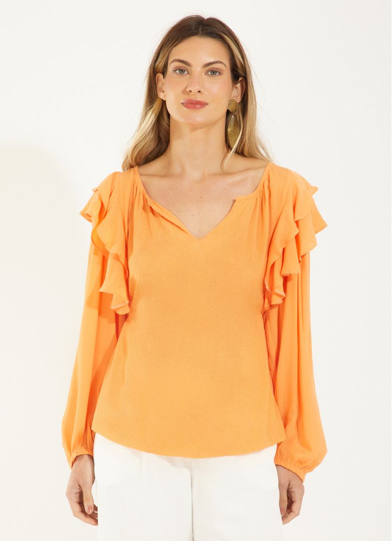 Blusa viscose crinkle mini poa laranja - Cantao