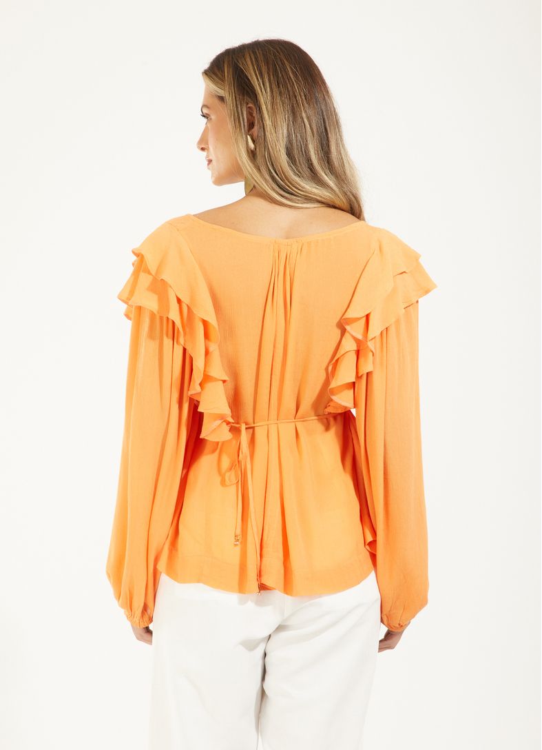 Blusa viscose crinkle mini poa laranja - Cantao