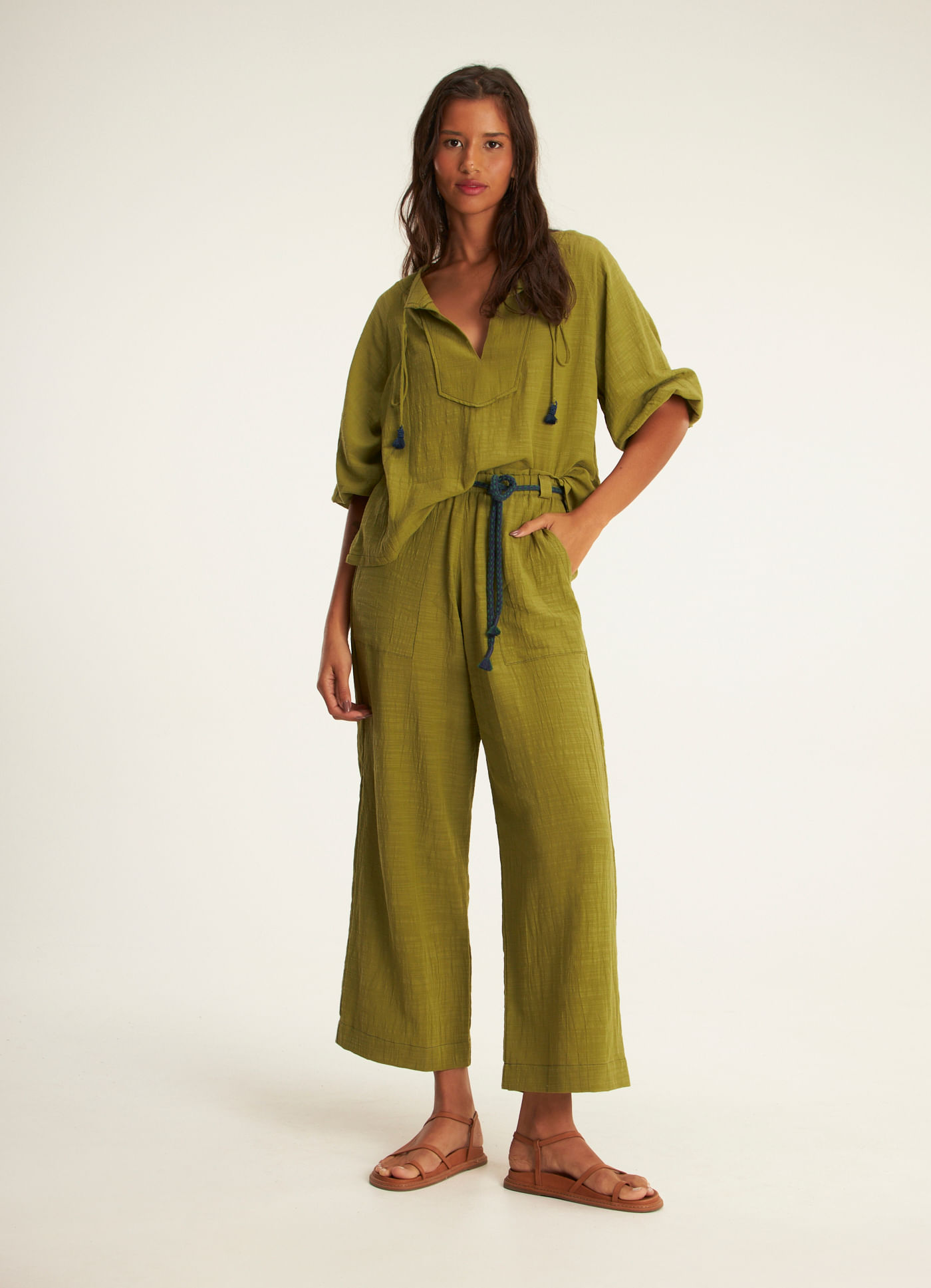 Calca viscose textura verde