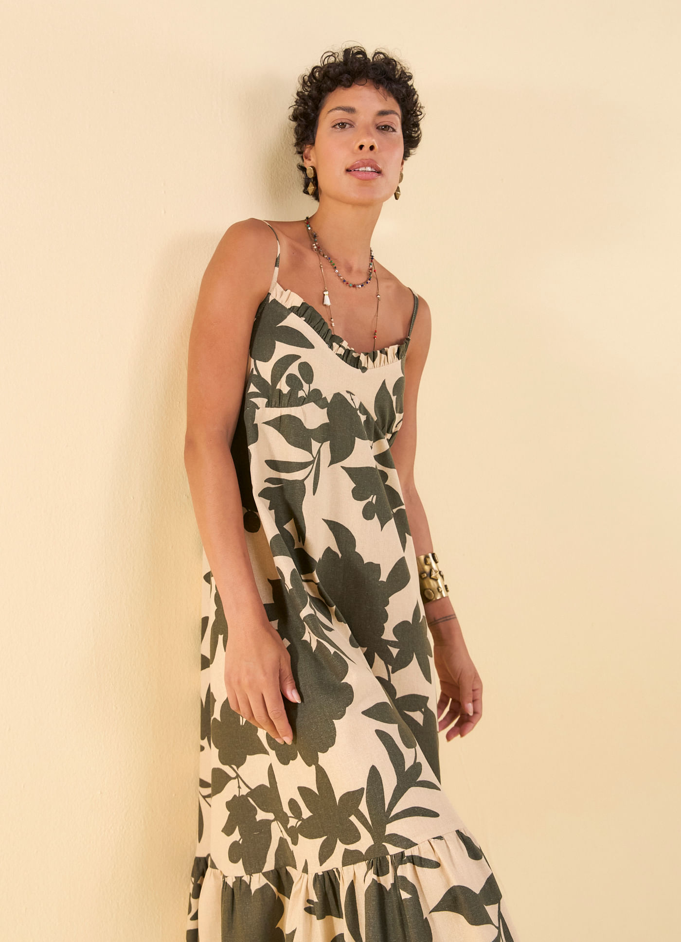 Vestido midi alcinha estampado anne