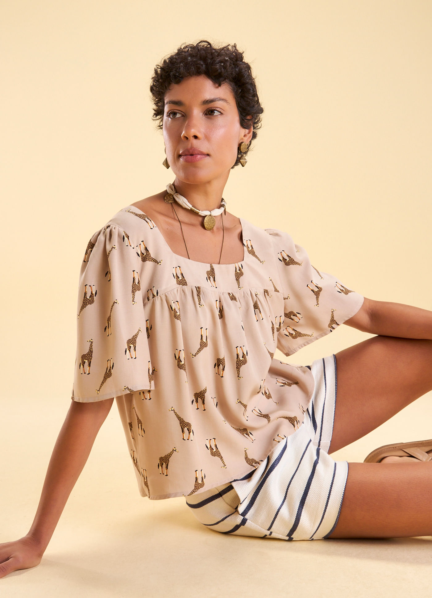 Blusa franzida estampada tambac