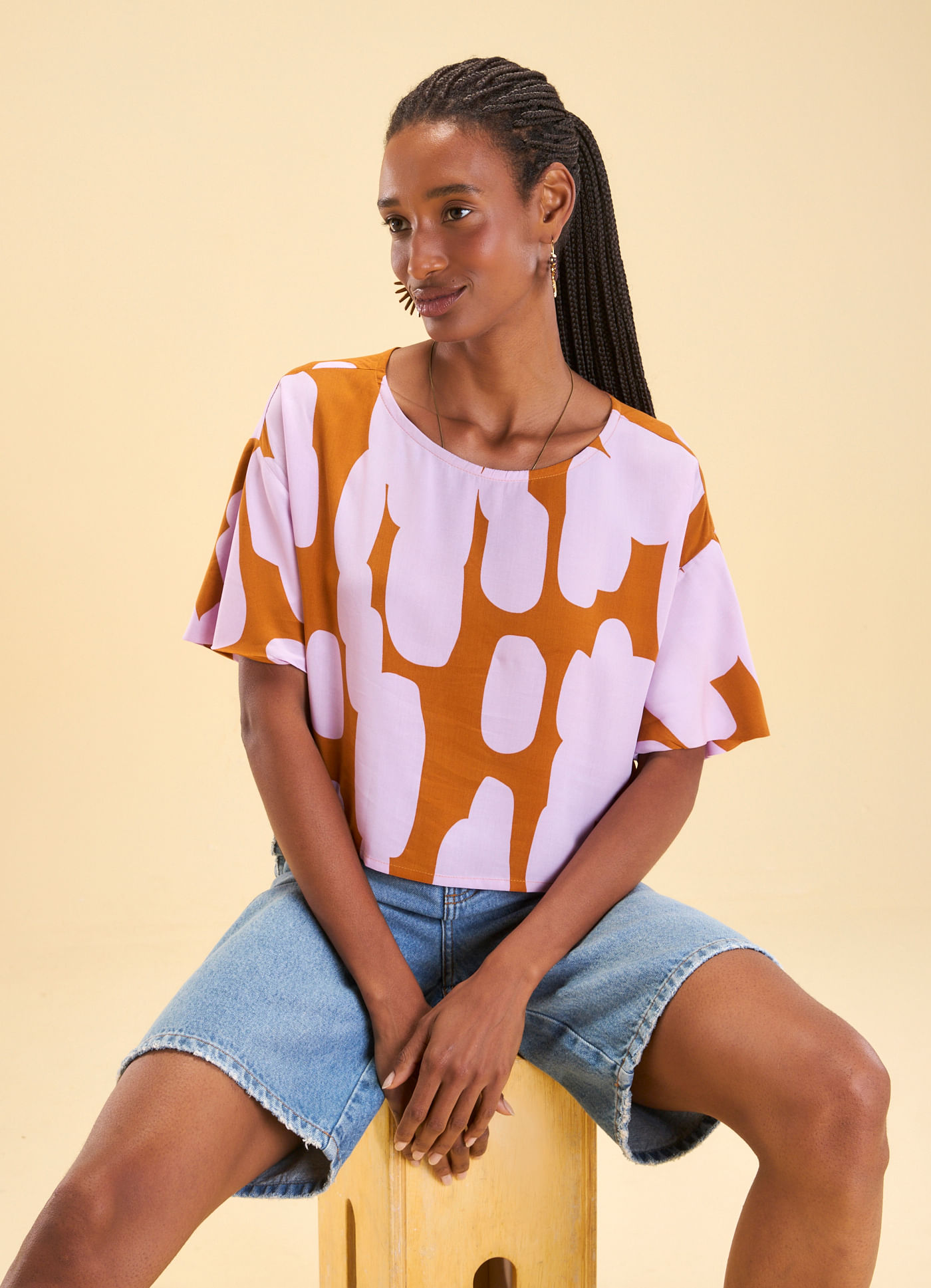 Blusa manga estampada algodão doce
