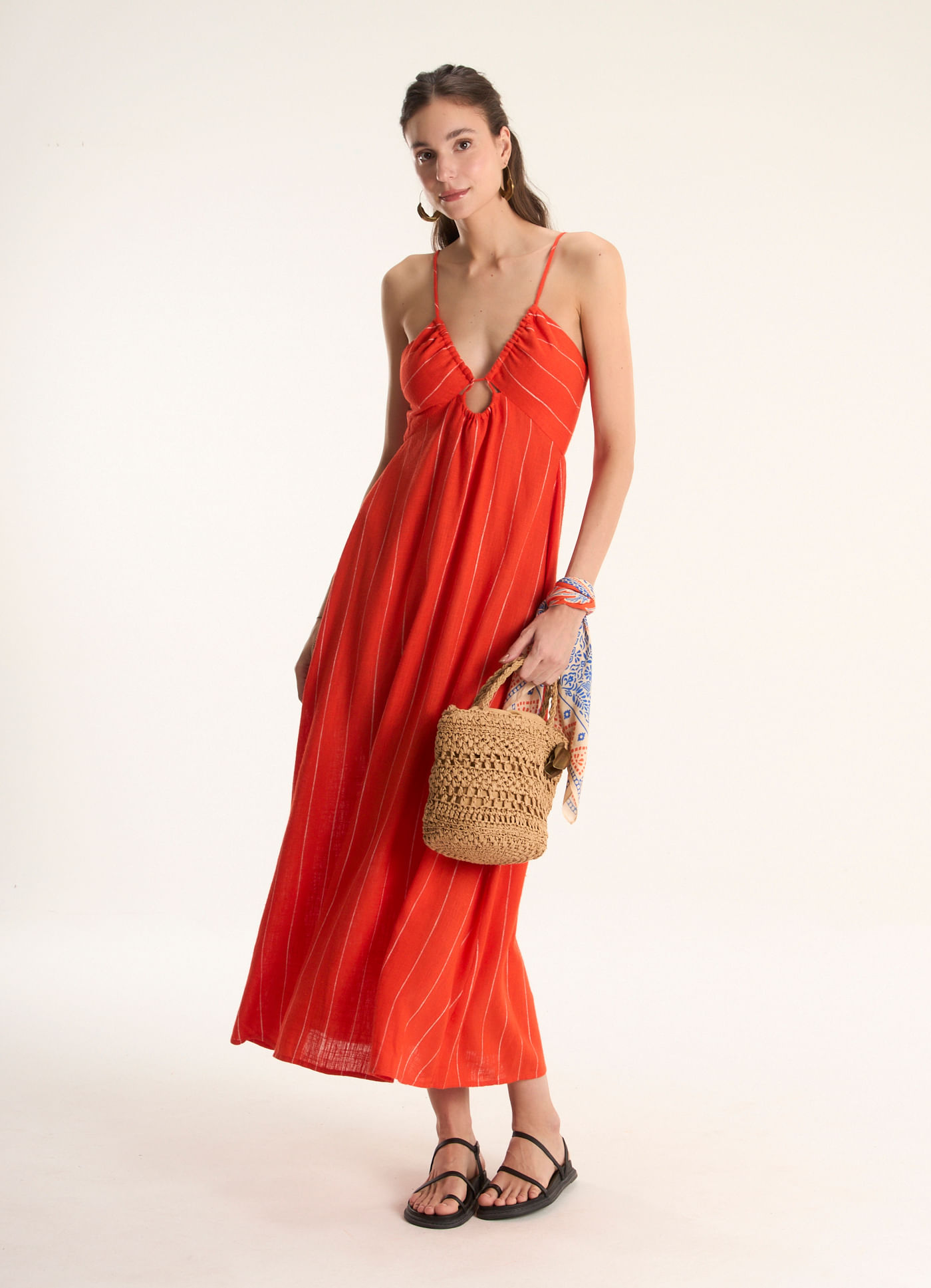 Vestido listra linho classic alfaiataria