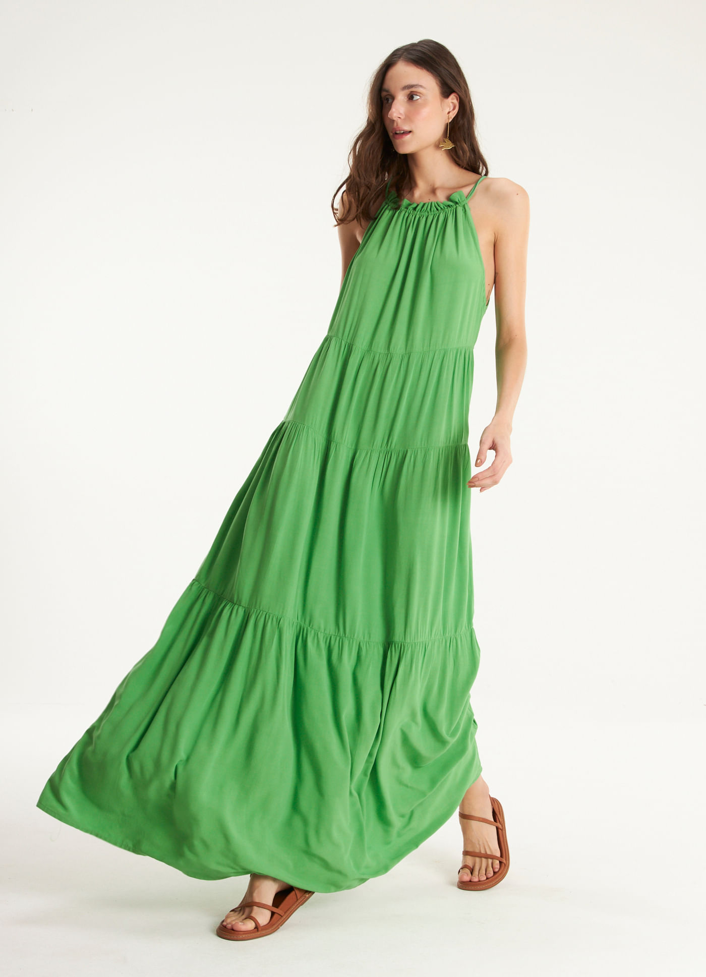 Vestido longo viscose leve verde