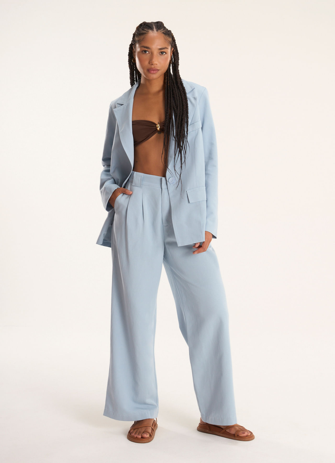 Blazer linho alfaiataria relicário azul