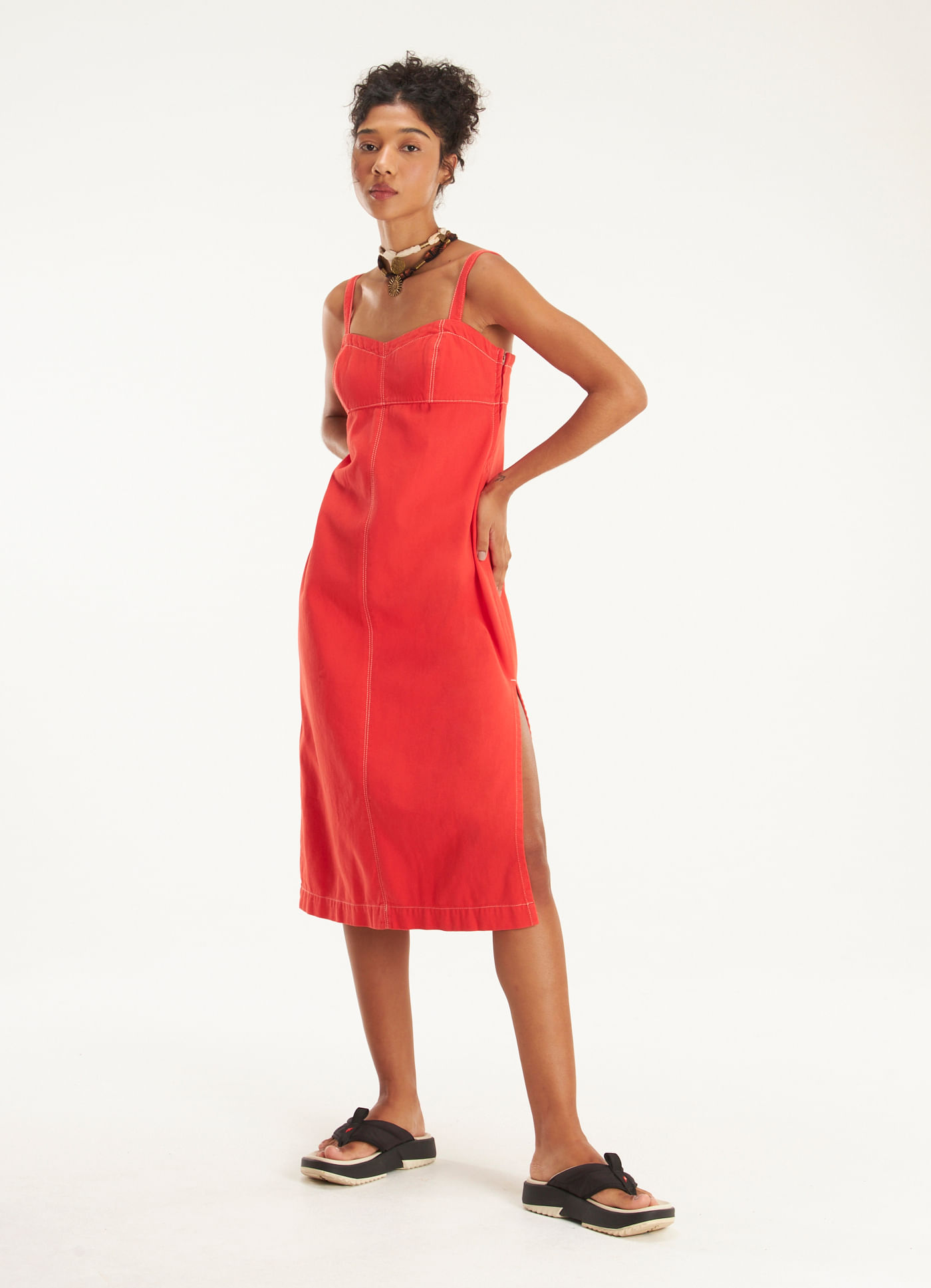 Vestido sarja vermelho viva vermelho