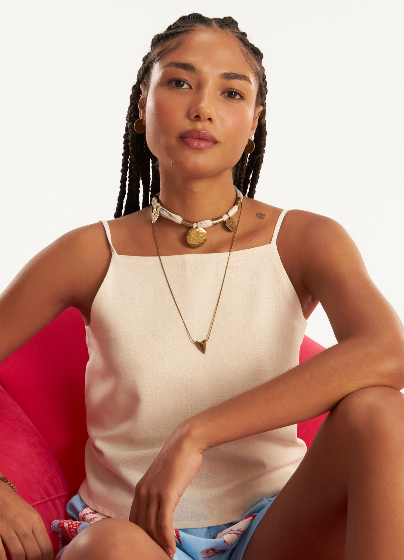 Blusa alça linho ciclos areia