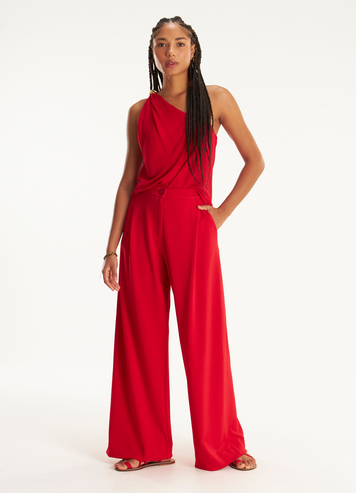 Calca pantalona alfaiataria jersey lab vermelho