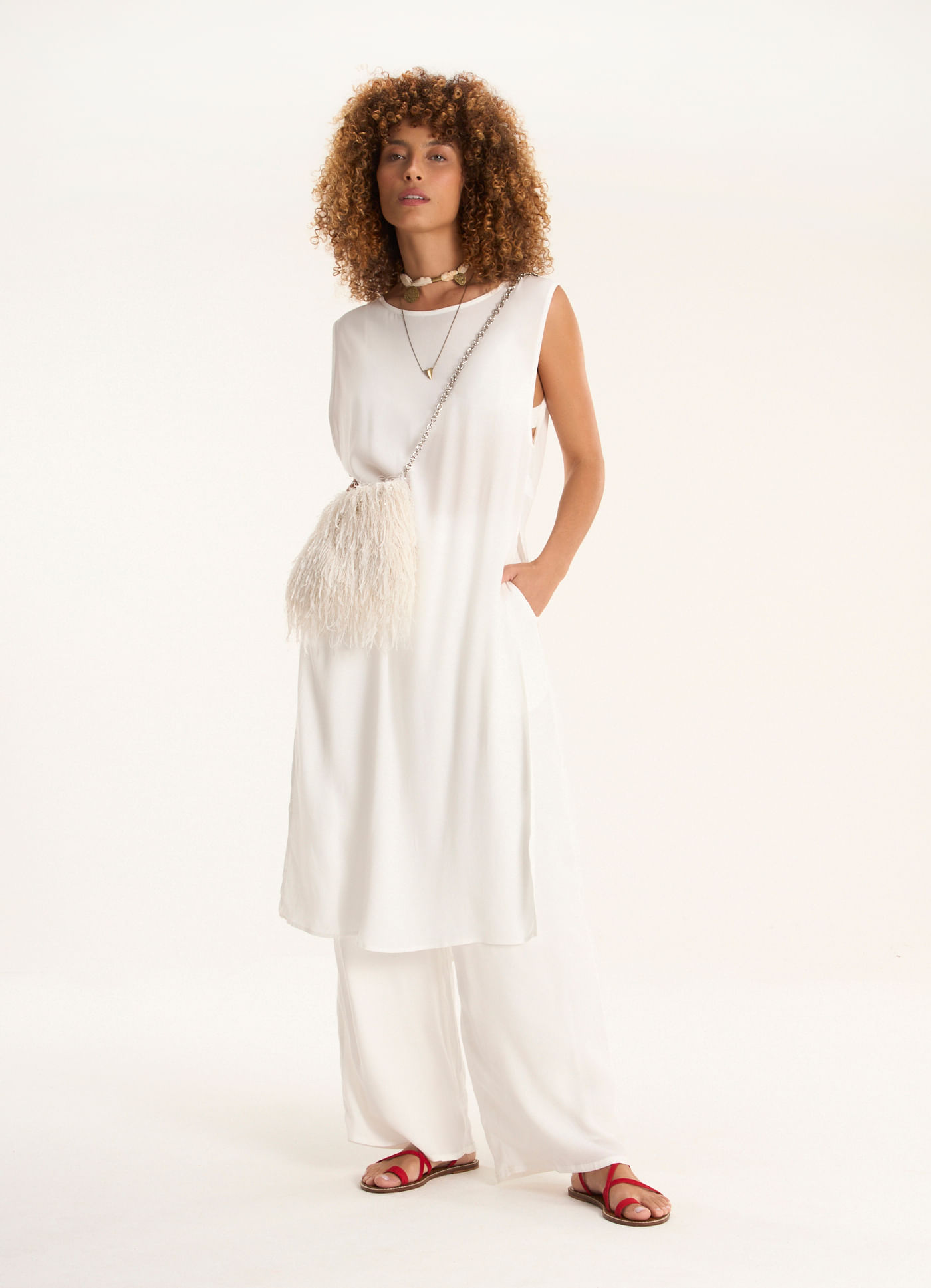 Túnica com top crepe lótus off white