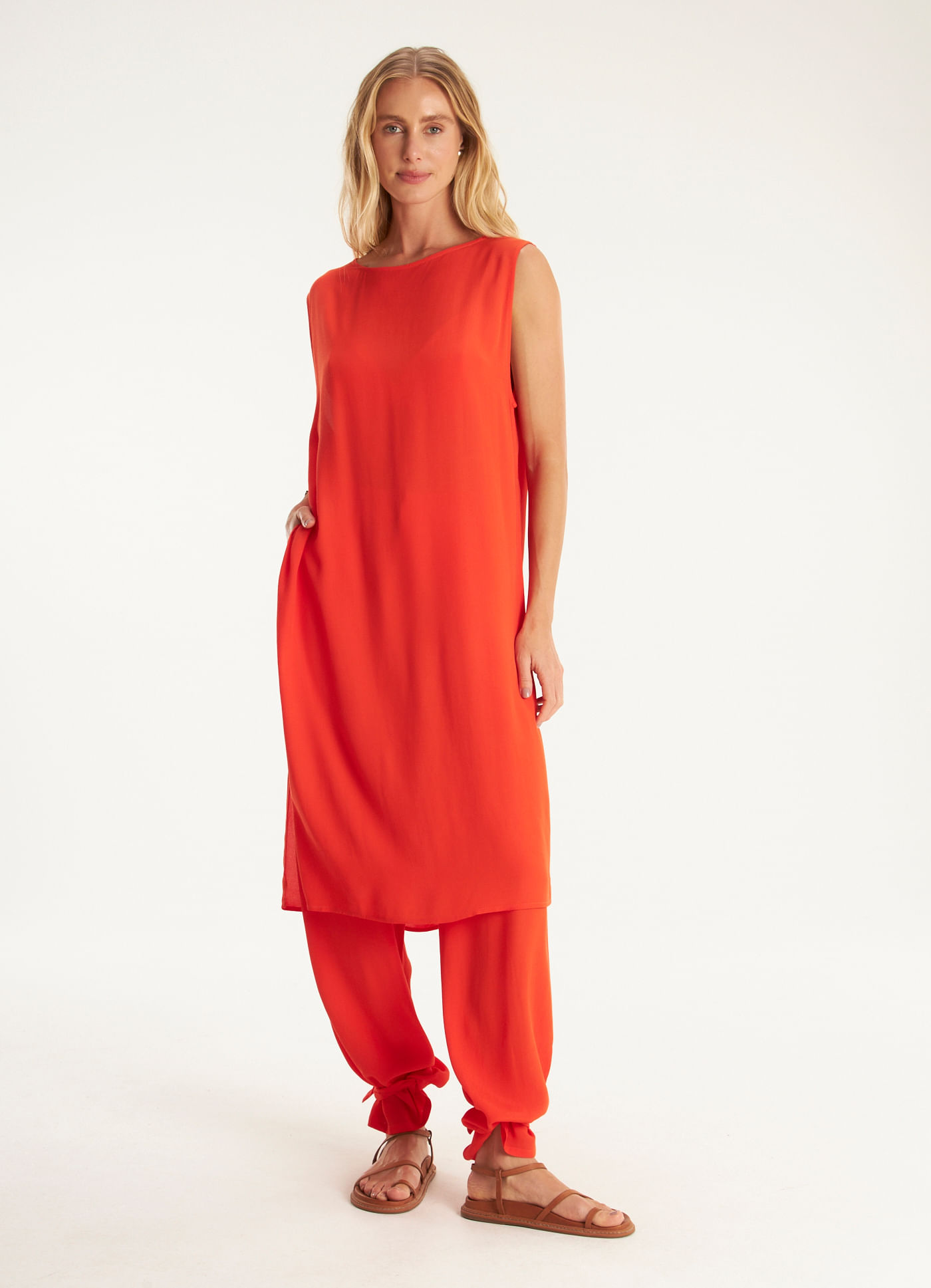 Túnica com top crepe lótus vermelho