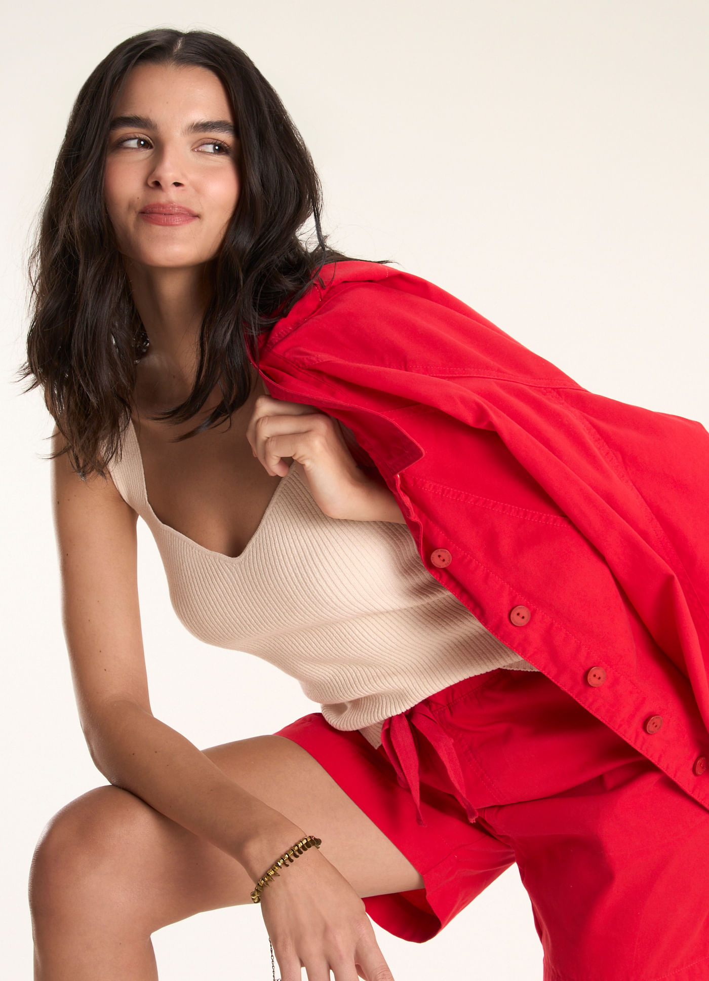 Regata tricô canelada decote off white
