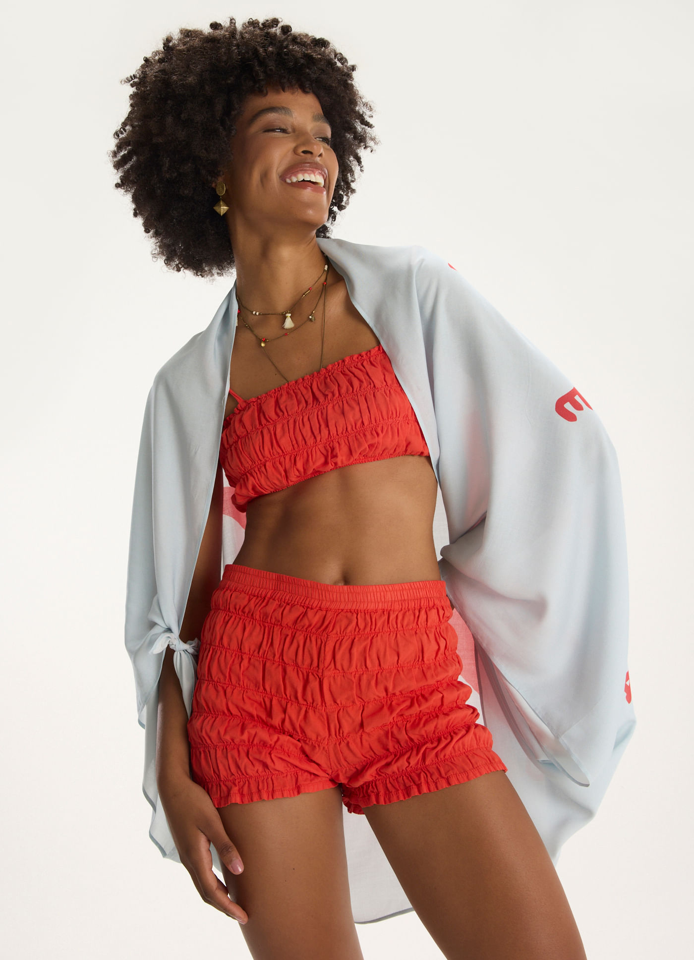 Short mini voil virei verão vermelho