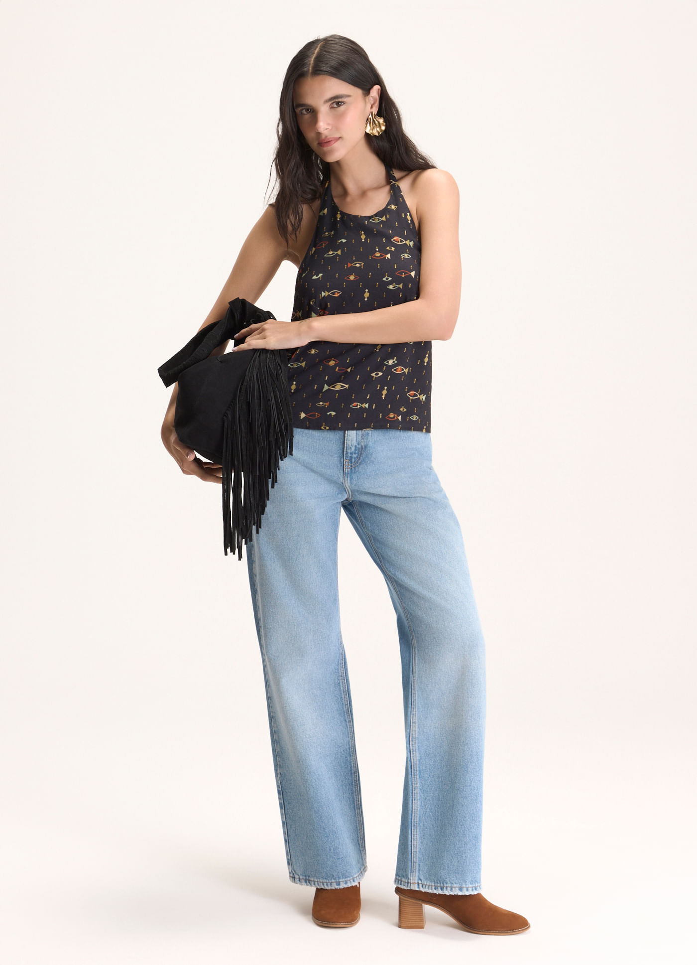 Calça reta destroyed jeans