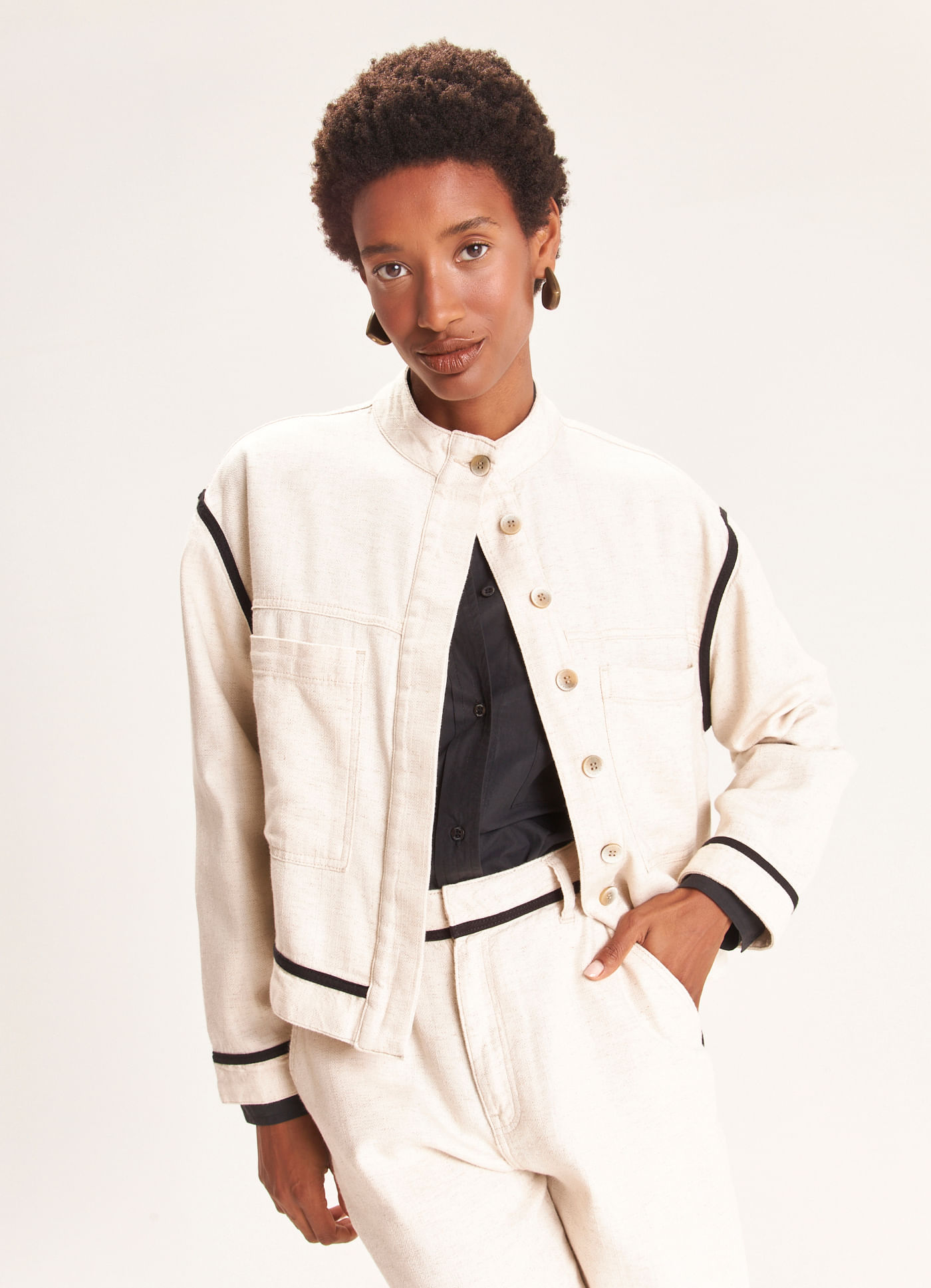 Jaqueta sarja linho off white