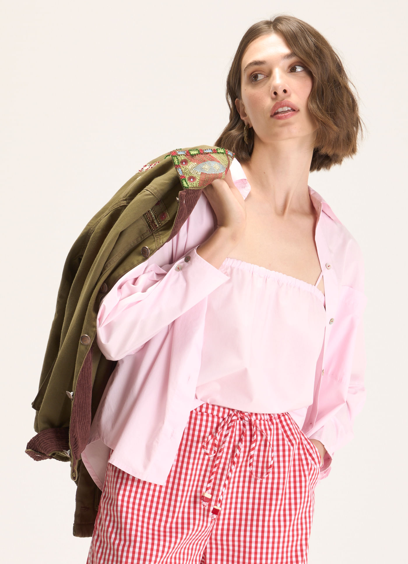 Camisa maxi algodão tricoline rosa