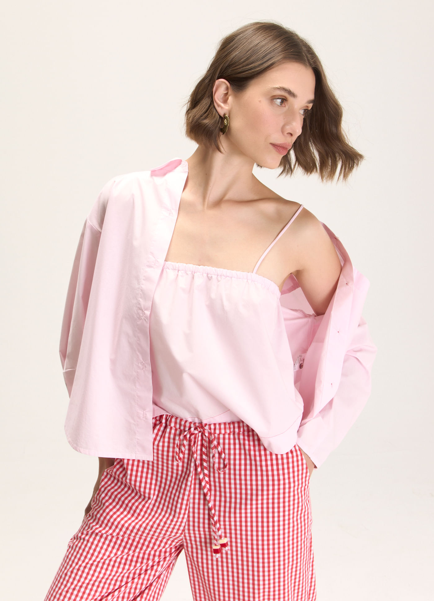 Blusa alcinha algodão tricoline rosa