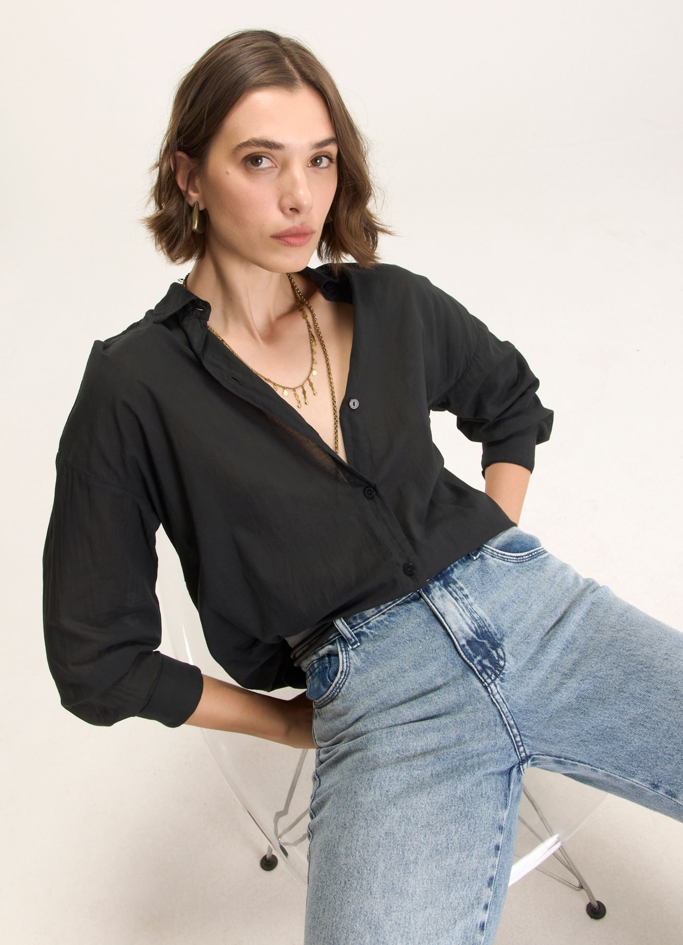 Camisa voil maxi preto