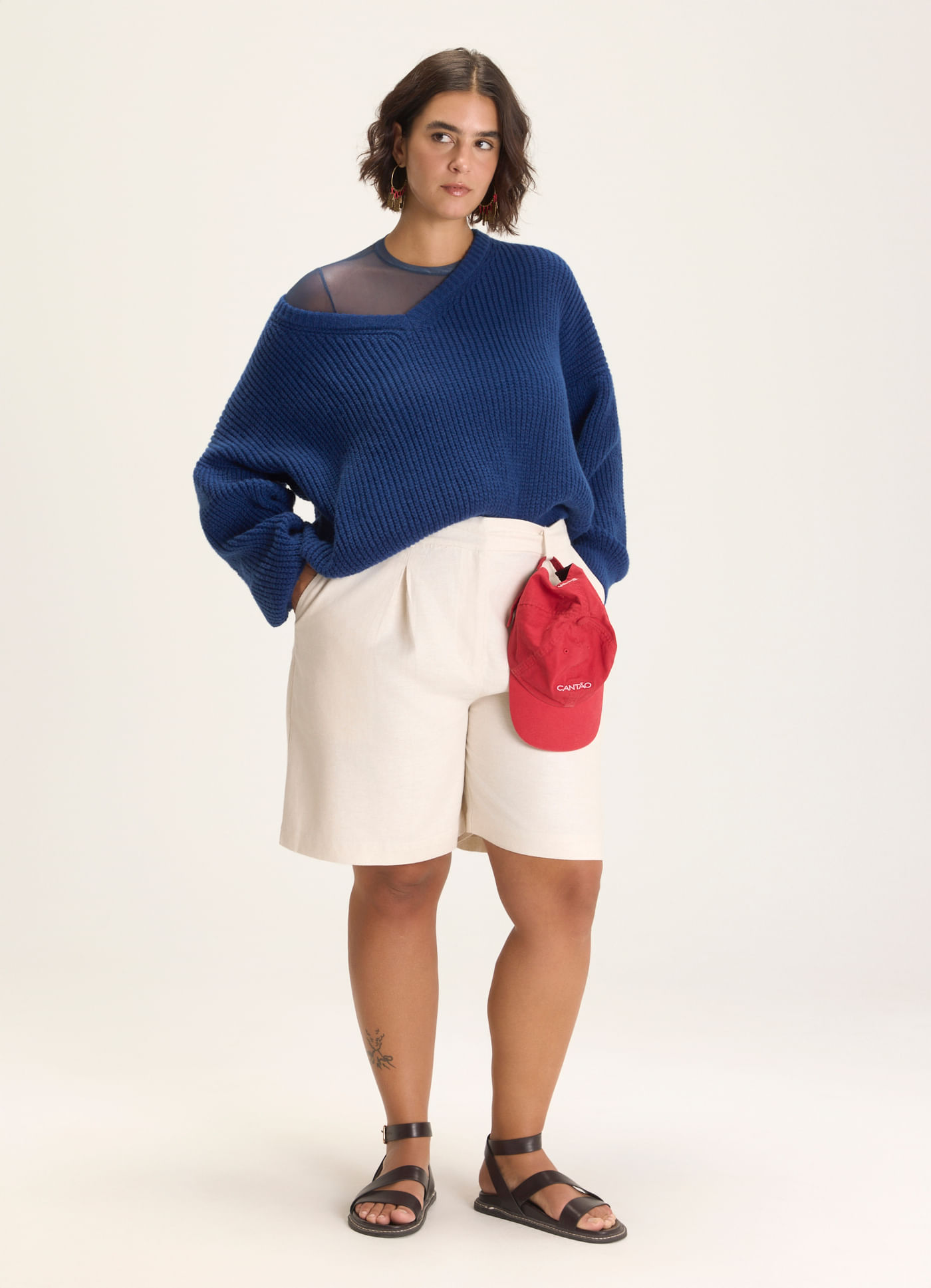 Bermuda linho textura off white