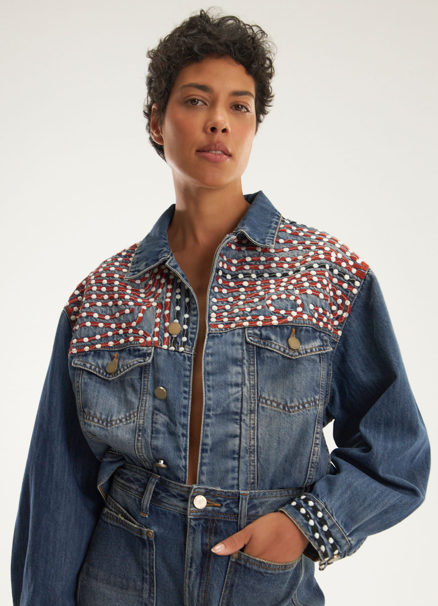 Jaqueta bordado vortex jeans