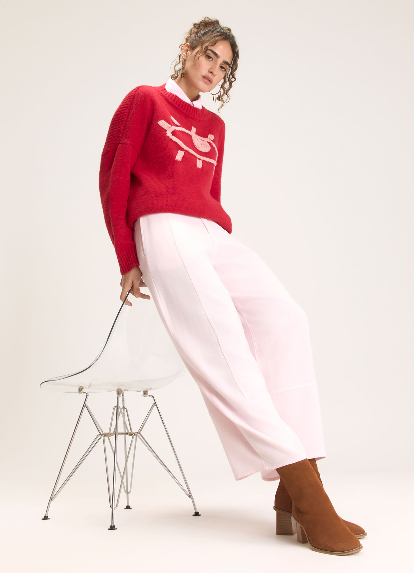 Calça barrel linho soft rosa