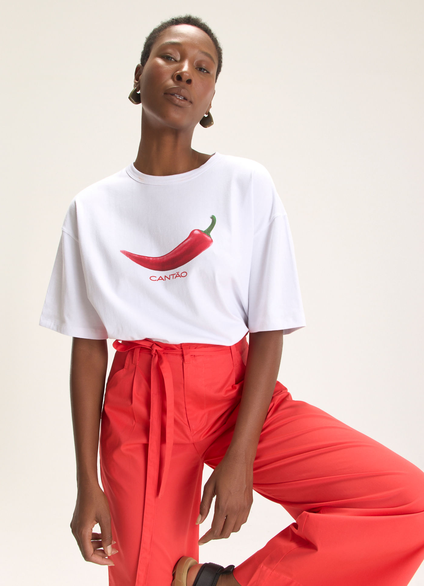 T-shirt maxi pimenta branco