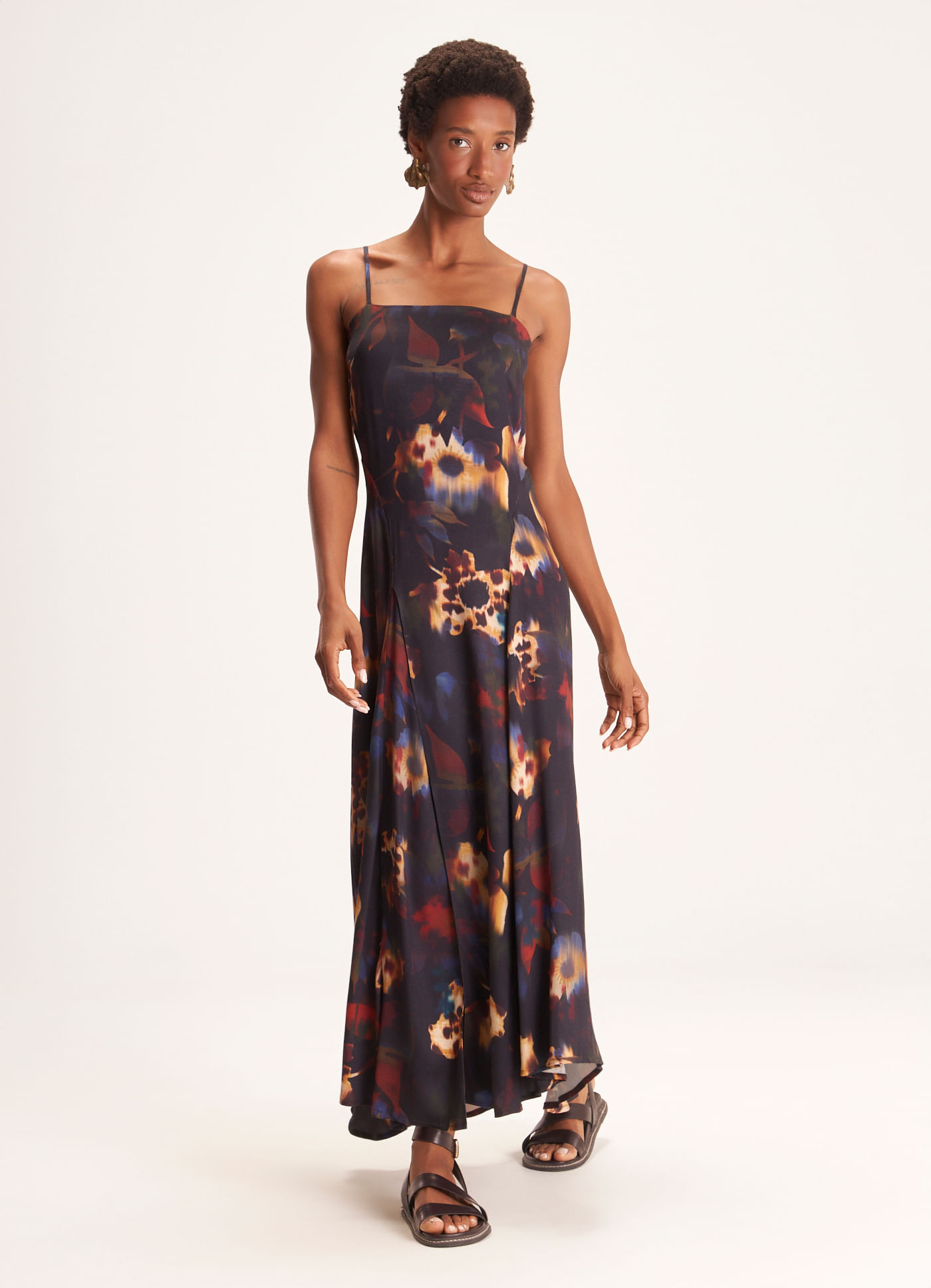 Vestido alcinha estampado floral glitch