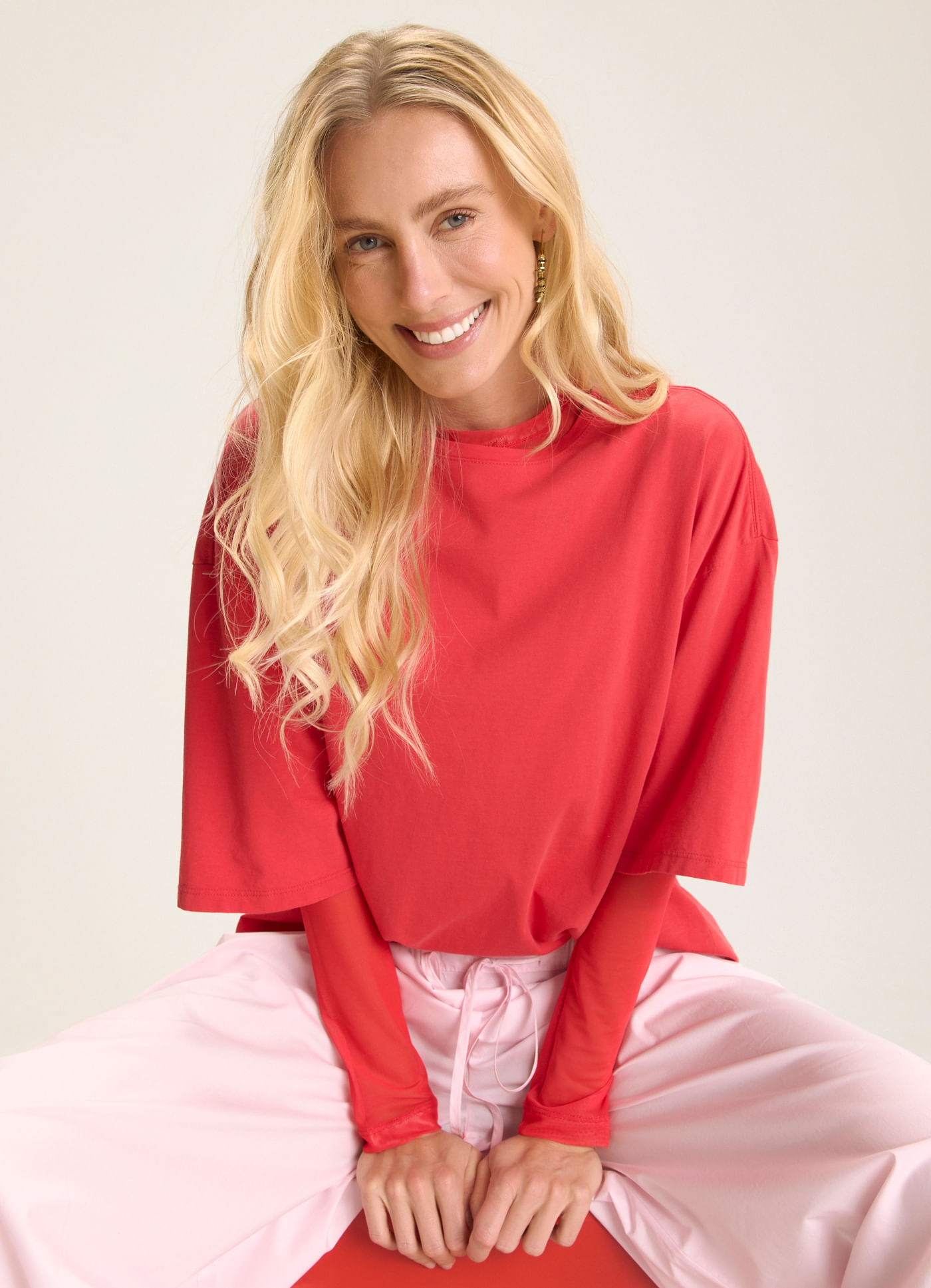 Blusa básica algodão maxi vermelho