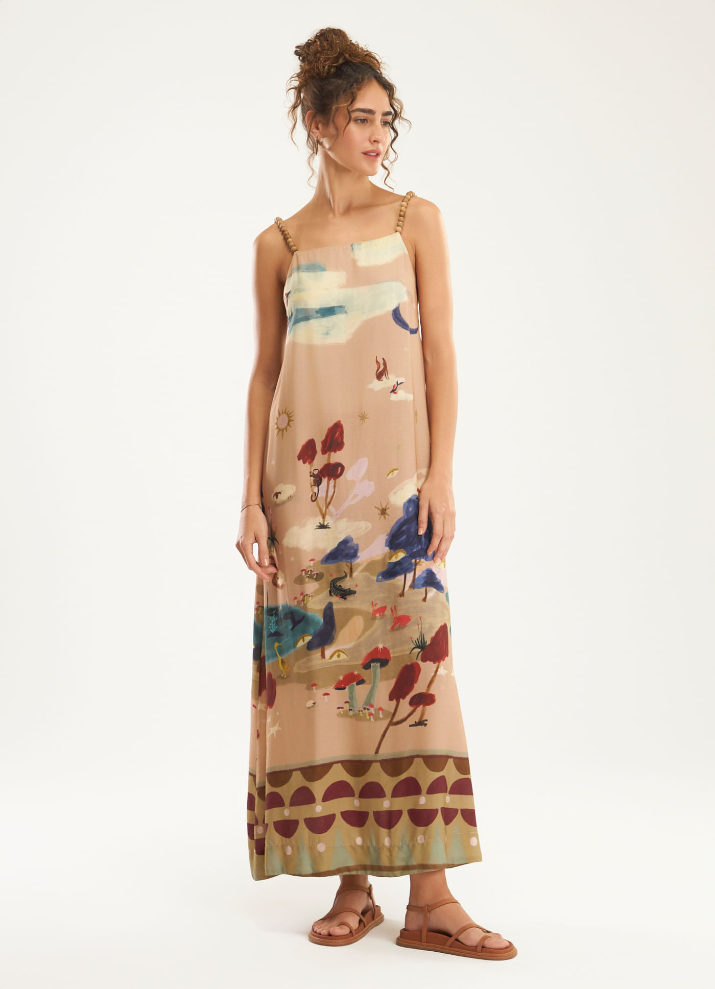 Vestido alça estampado ilha dos sonhos