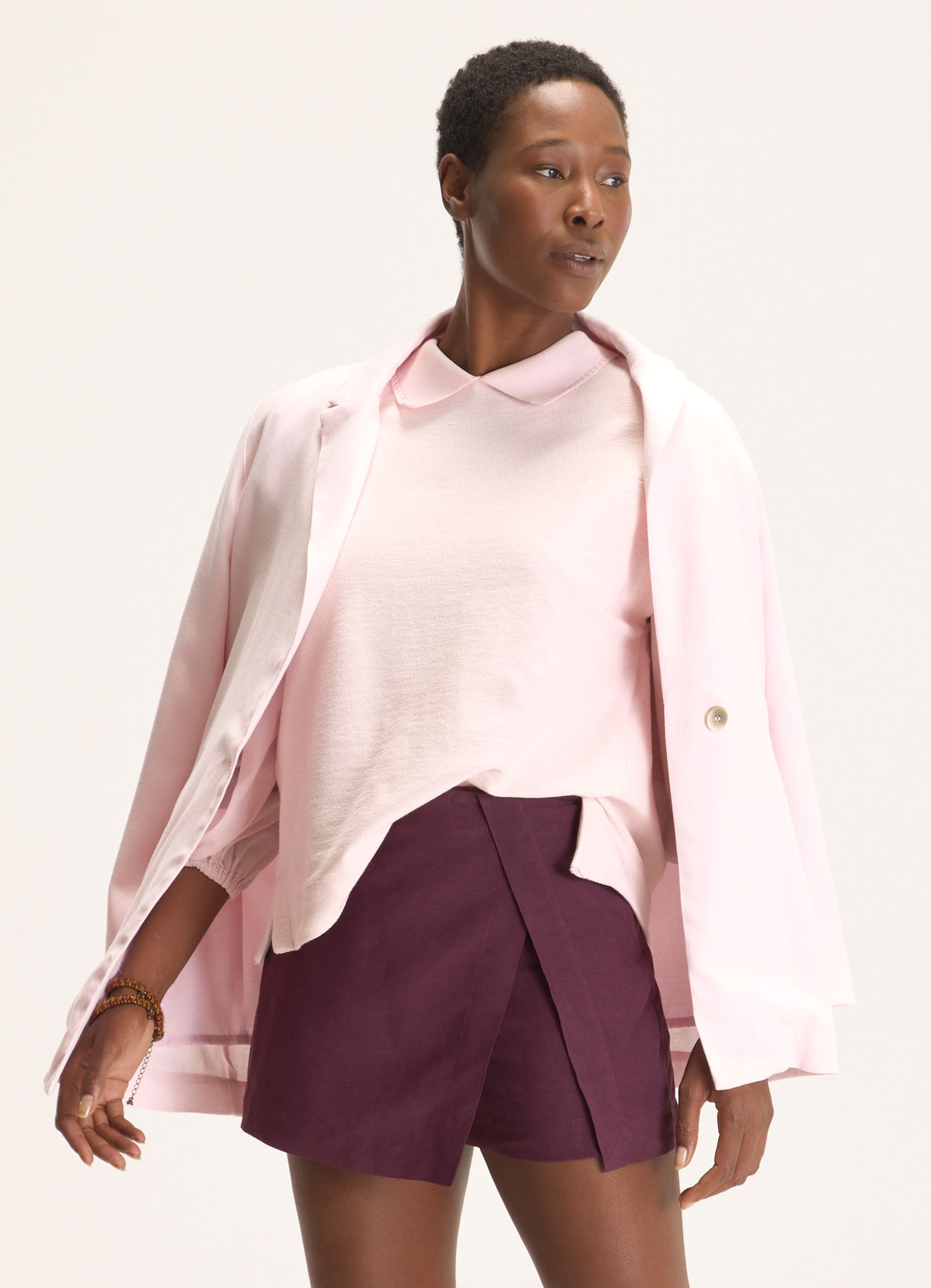 Blusa polo sem manga moletom rosa
