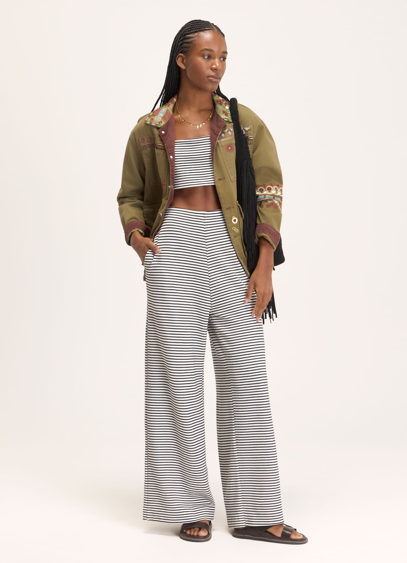 Calça pantalona malha crepe piquet