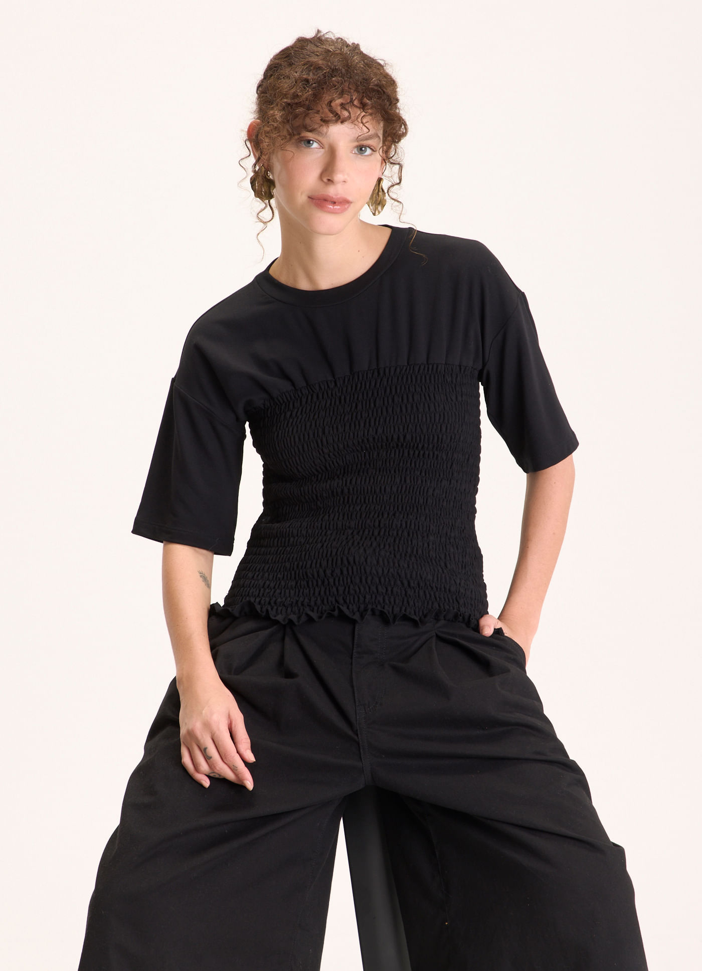 Blusa moletinho lastex preto