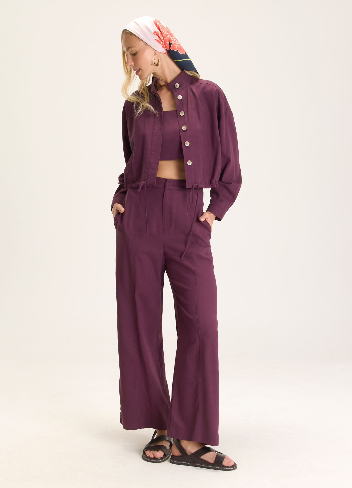 Calça linho alfaiataria liberdade roxo
