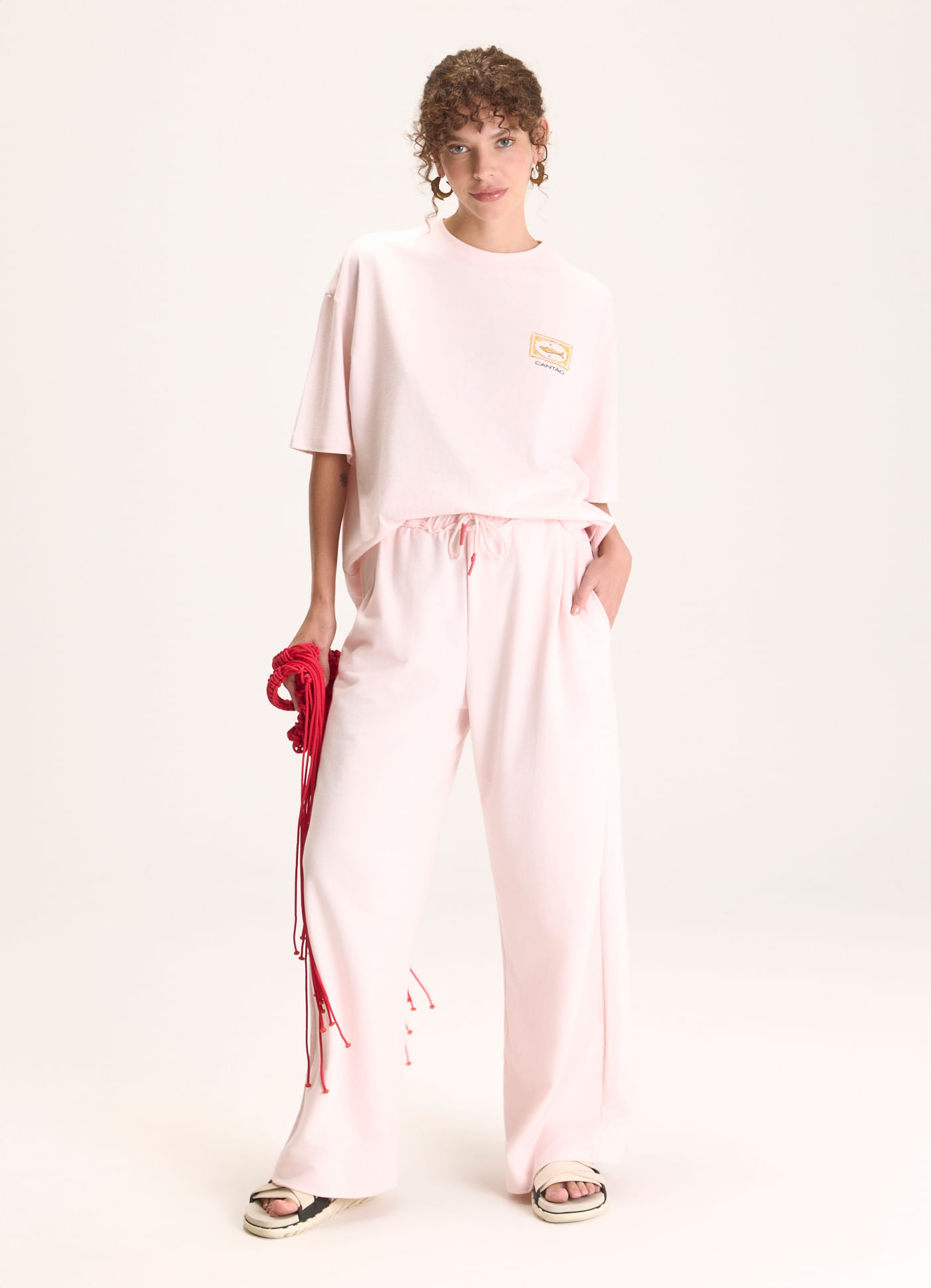 Calça cós duplo moletom rosa