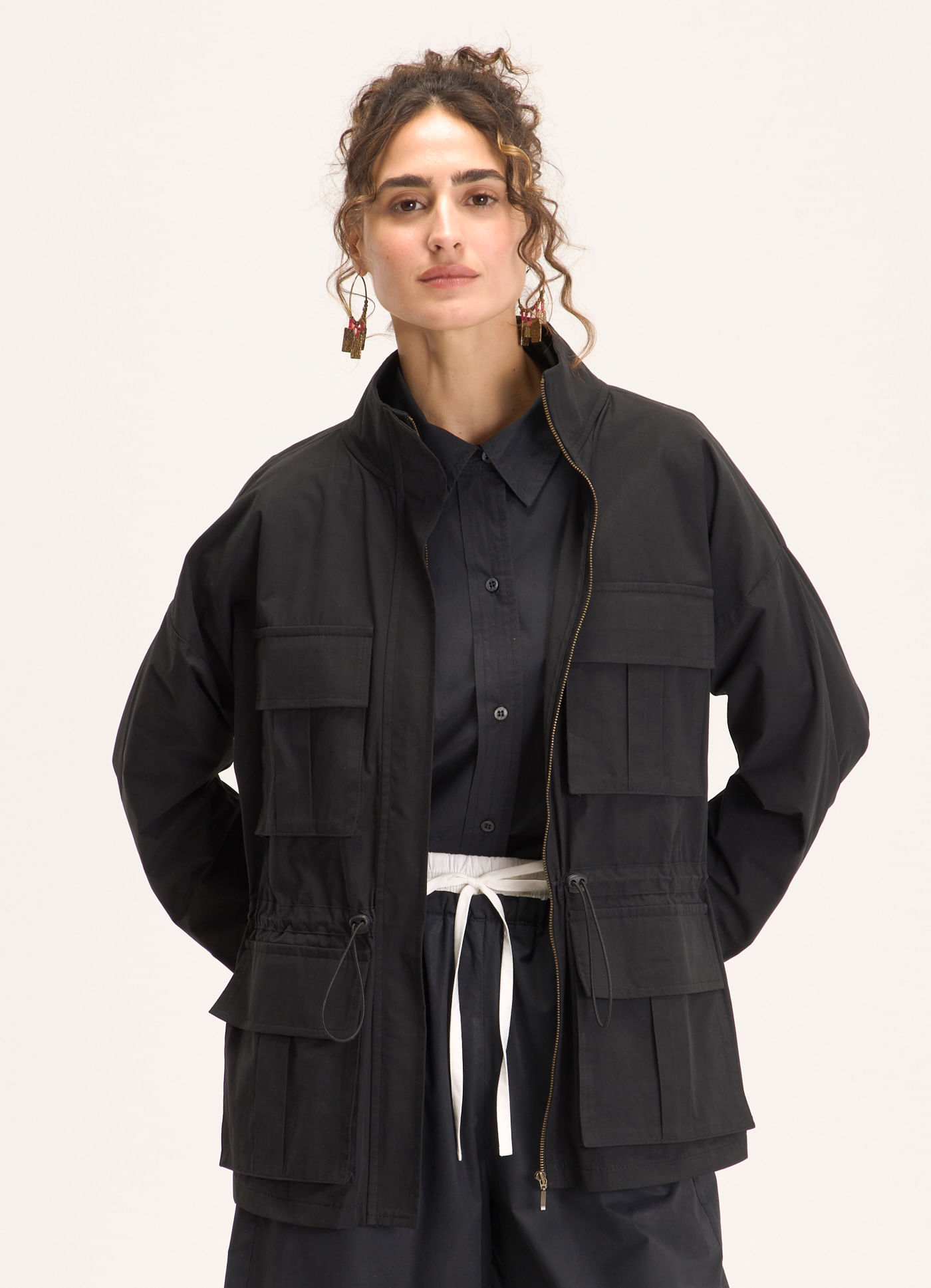Parka algodão utilitário preto