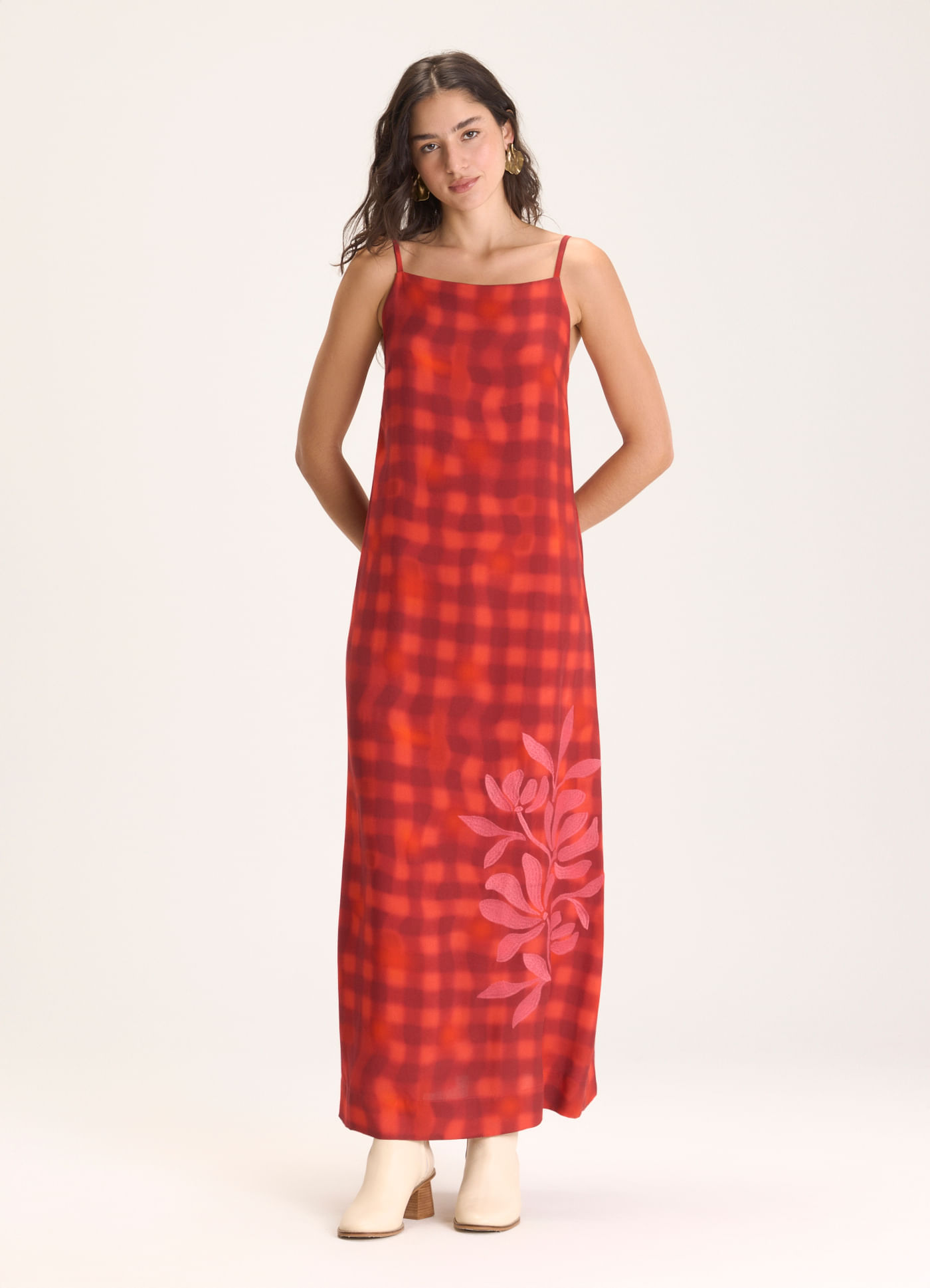 Vestido alcinha estampado xadrez neblina