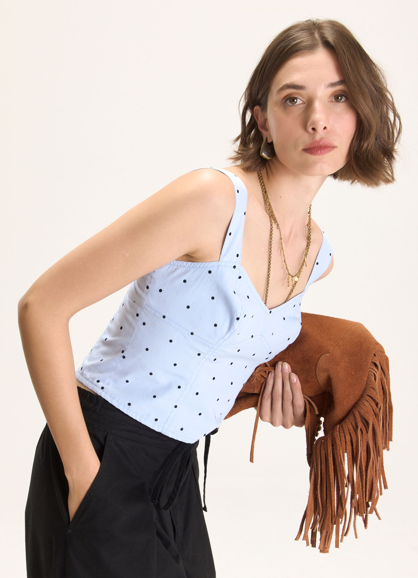 Blusa corset algodão poá textura