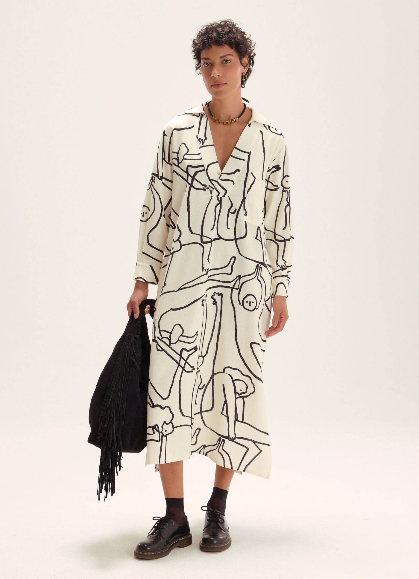 Vestido chemisier linho estampada acrobata