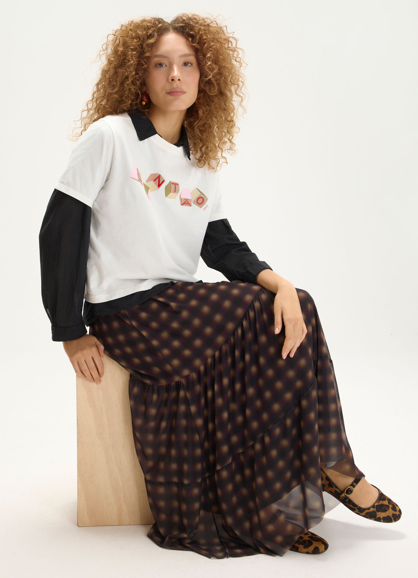 Saia tule estampada chess