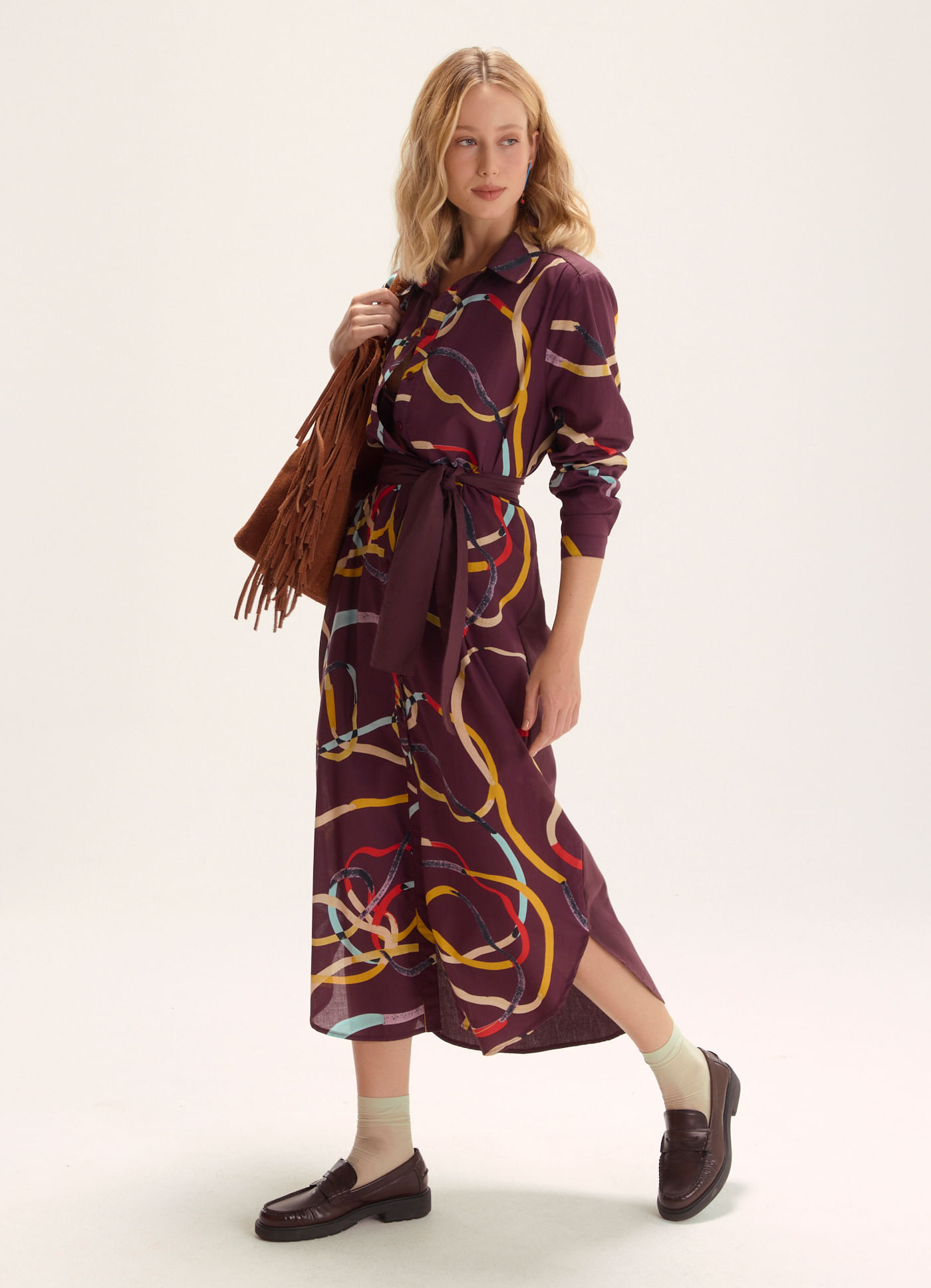 Vestido chemisier estampado elástica