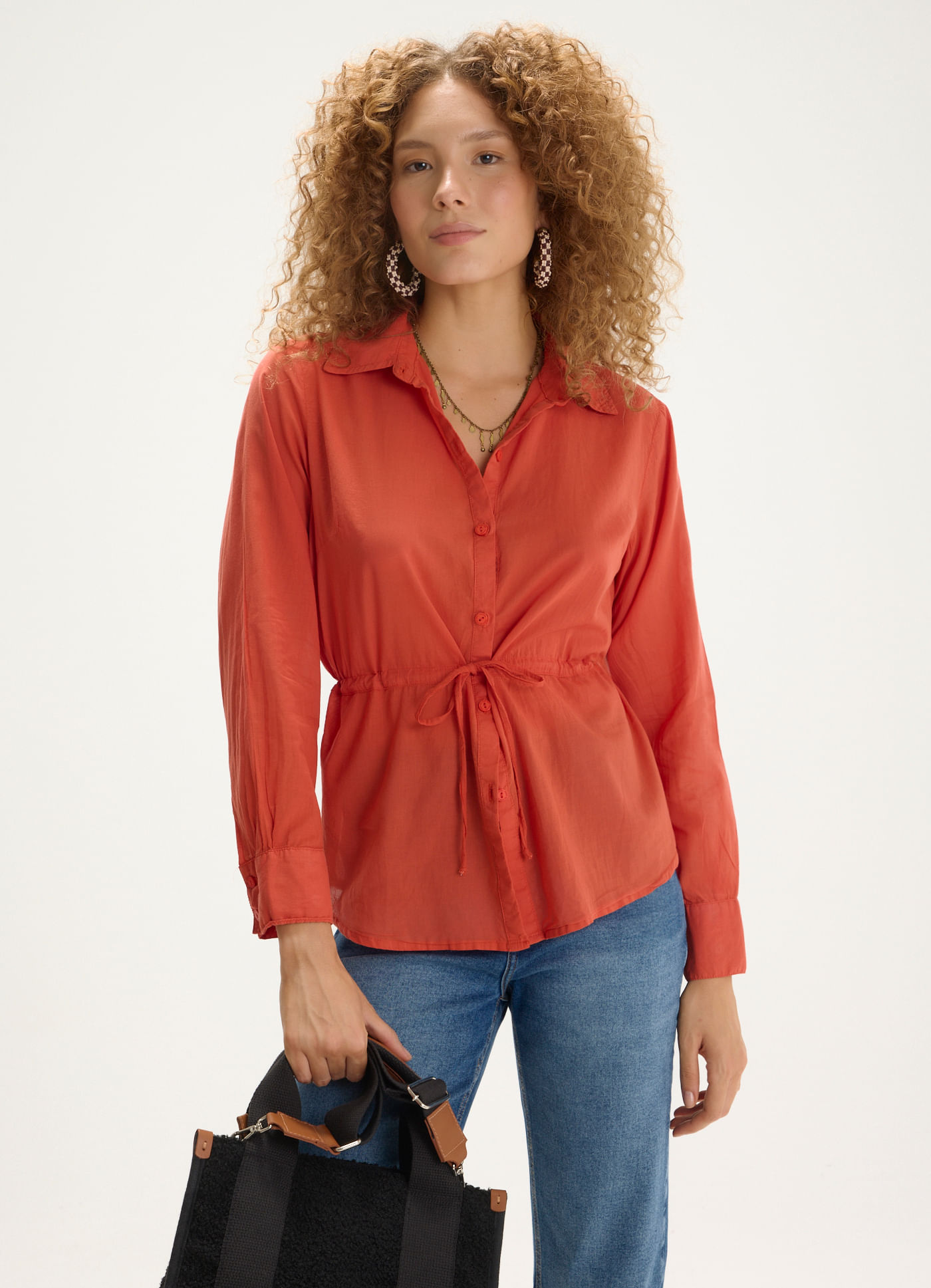 Camisa voil acinturada vermelho