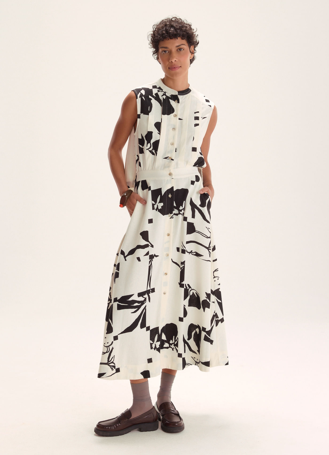 Vestido linho estampado lampejo