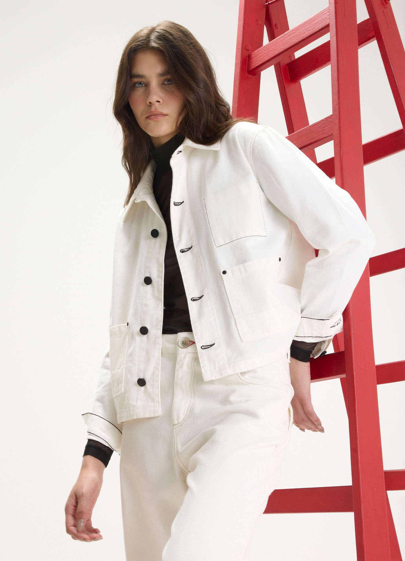 Jaqueta sarja pesponto contraste off white