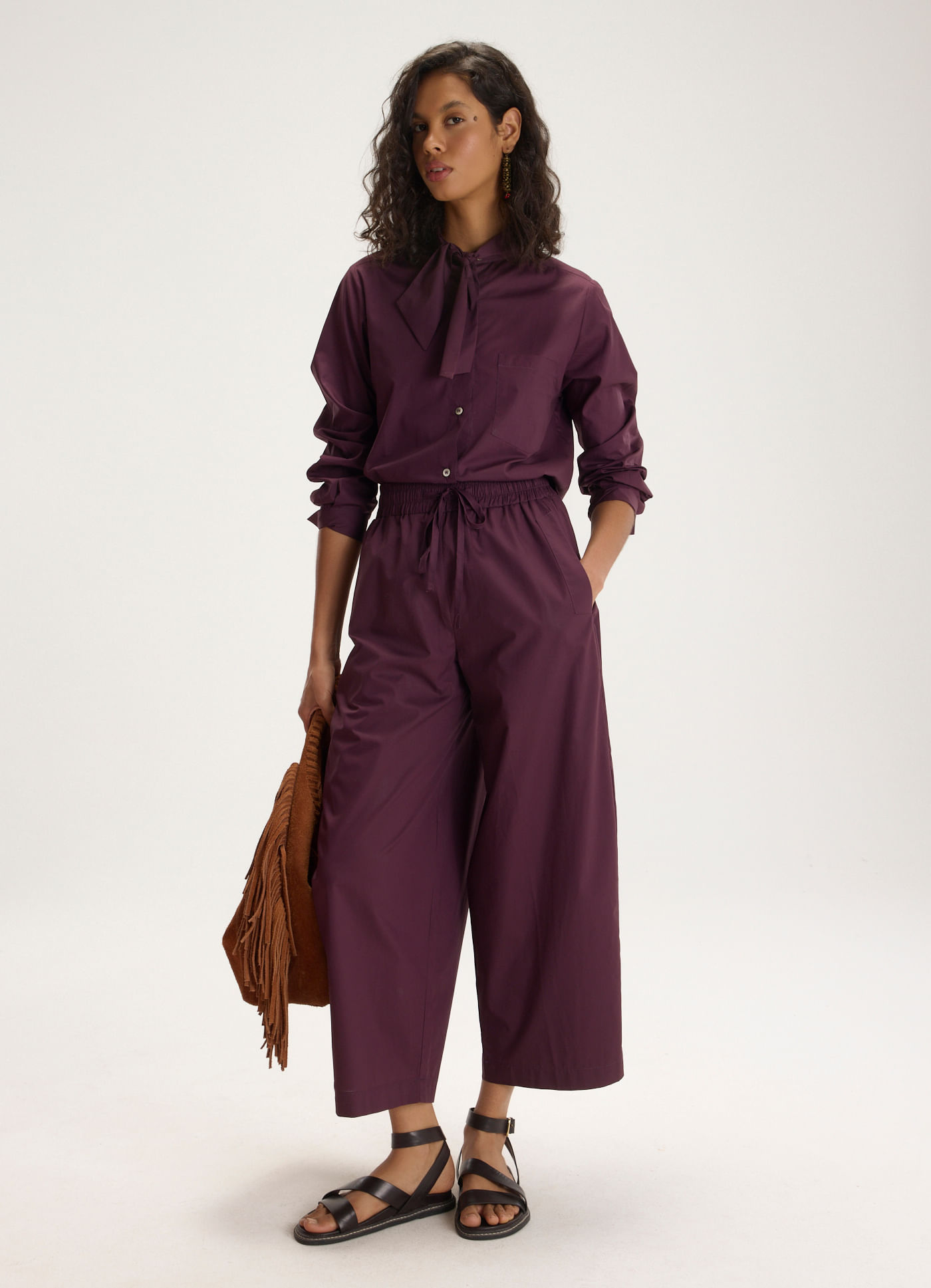 Calça algodão barrel tricoline leve roxo
