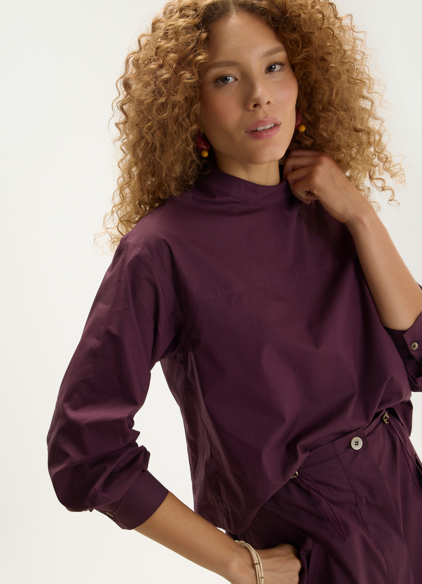 Blusa algodão manga tricoline leve roxo