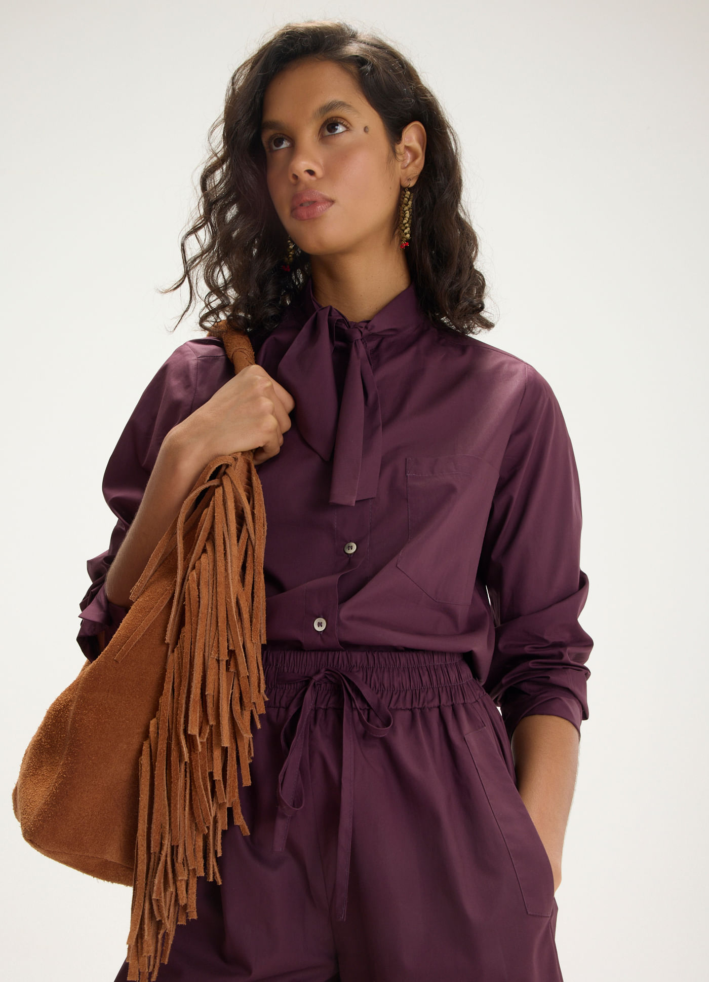 Camisa algodão tricoline leve roxo