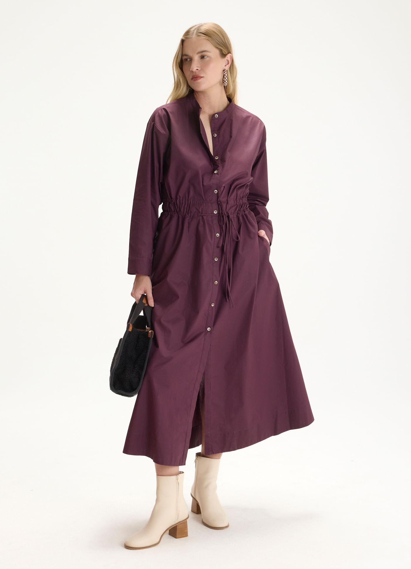 Vestido chemisier algodão tricoline leve roxo