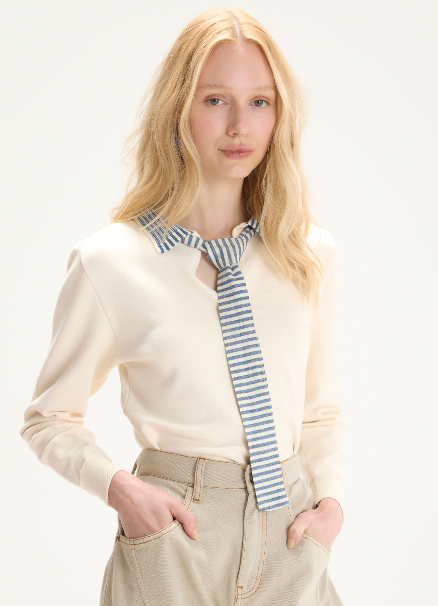 Blusa polo tricô off white